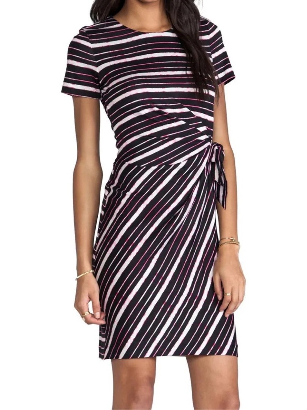 Diane von Furstenberg Brie silk dress short sleeve black white pink Sz 0